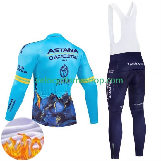Tenue Maillot M/L + Collant à Bretelles Hiver Thermal Fleece Astana Qazaqstan 2024 Team Hommes