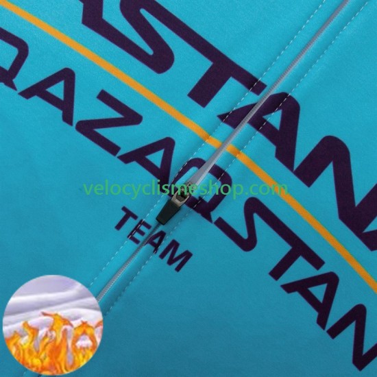 Tenue Maillot M/L + Collant à Bretelles Hiver Thermal Fleece Astana Qazaqstan 2024 Team Hommes