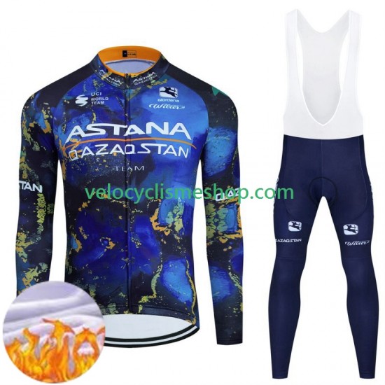 Tenue Maillot M/L + Collant à Bretelles Hiver Thermal Fleece Astana Qazaqstan 2024 Hommes