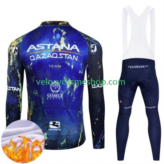 Tenue Maillot M/L + Collant à Bretelles Hiver Thermal Fleece Astana Qazaqstan 2024 Hommes