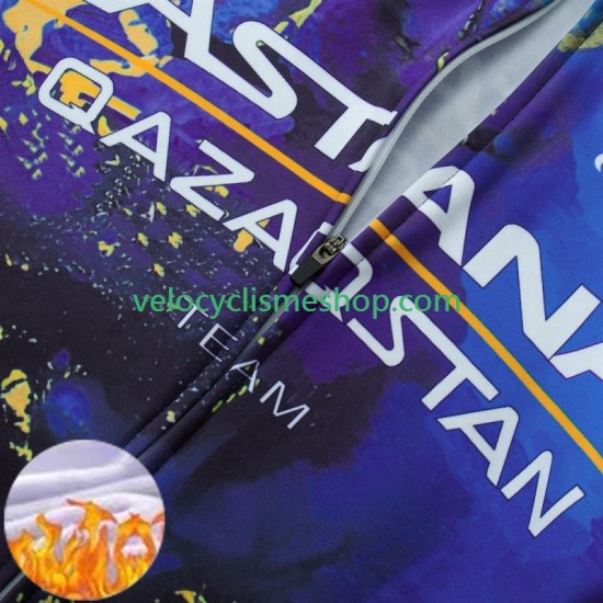 Tenue Maillot M/L + Collant à Bretelles Hiver Thermal Fleece Astana Qazaqstan 2024 Hommes