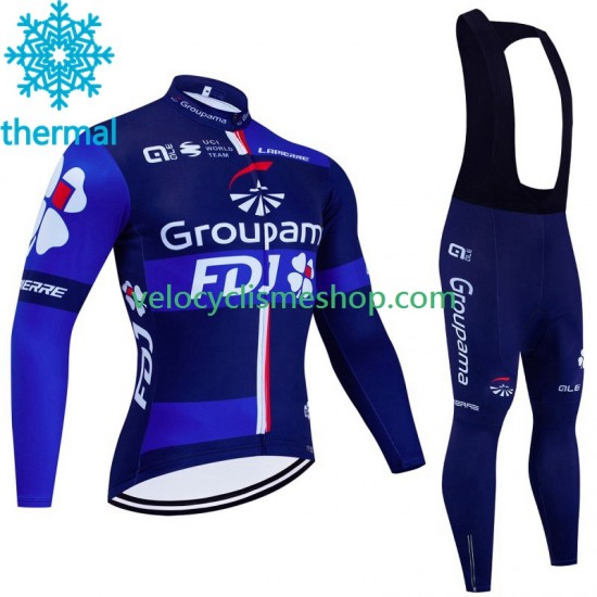 Tenue Maillot M/L + Collant à Bretelles Hiver Thermal Fleece Fdj Groupama 2023 Hommes
