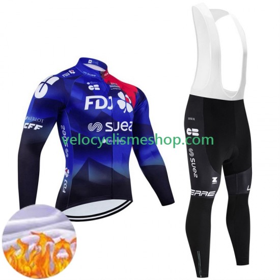 Tenue Maillot M/L + Collant à Bretelles Hiver Thermal Fleece Fdj Suez 2024 Hommes