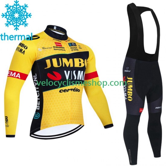 Tenue Maillot M/L + Collant à Bretelles Hiver Thermal Fleece Jumbo Visma 2023 Hommes