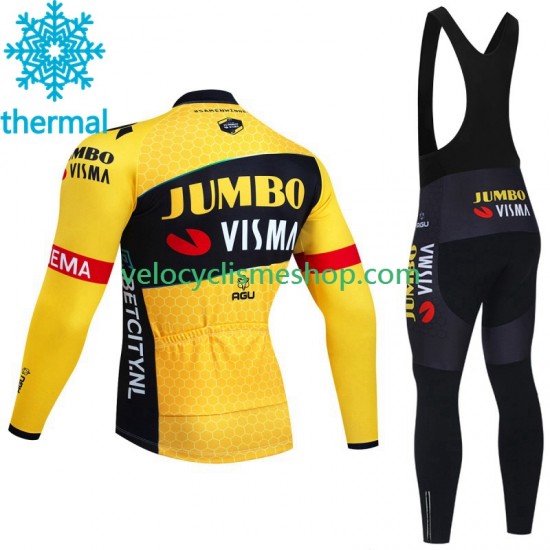 Tenue Maillot M/L + Collant à Bretelles Hiver Thermal Fleece Jumbo Visma 2023 Hommes