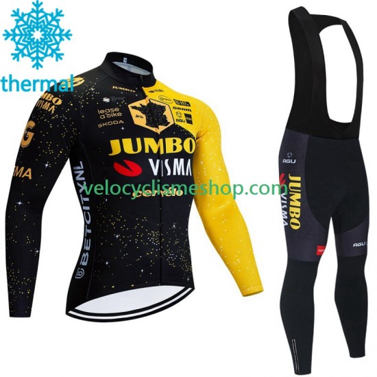 Tenue Maillot M/L + Collant à Bretelles Hiver Thermal Fleece Jumbo Visma Tdf Velodrome 2023 Hommes