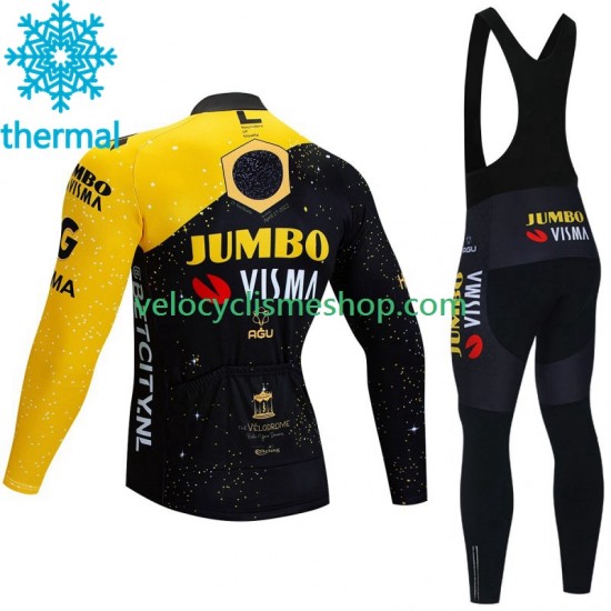 Tenue Maillot M/L + Collant à Bretelles Hiver Thermal Fleece Jumbo Visma Tdf Velodrome 2023 Hommes