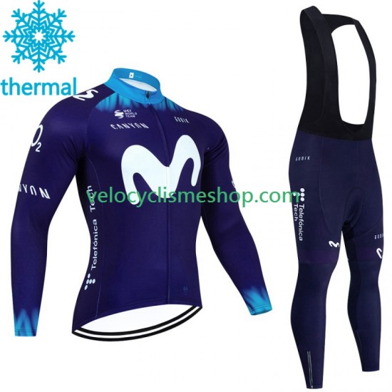 Tenue Maillot M/L + Collant à Bretelles Hiver Thermal Fleece Movistar 2023 Hommes