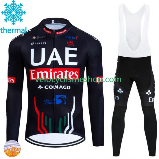 Tenue Maillot M/L + Collant à Bretelles Hiver Thermal Fleece Uae Emirates 2024 Hommes N001