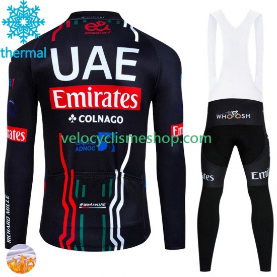 Tenue Maillot M/L + Collant à Bretelles Hiver Thermal Fleece Uae Emirates 2024 Hommes N001