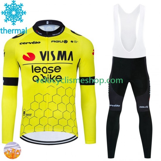Tenue Maillot M/L + Collant à Bretelles Hiver Thermal Fleece Visma Lease A Bike 2024 Hommes