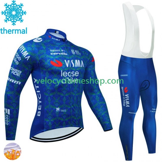 Tenue Maillot M/L + Collant à Bretelles Hiver Thermal Fleece Visma Lease A Bike Tdf 2024 Blanc Hommes