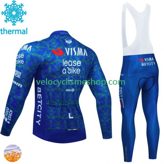 Tenue Maillot M/L + Collant à Bretelles Hiver Thermal Fleece Visma Lease A Bike Tdf 2024 Blanc Hommes