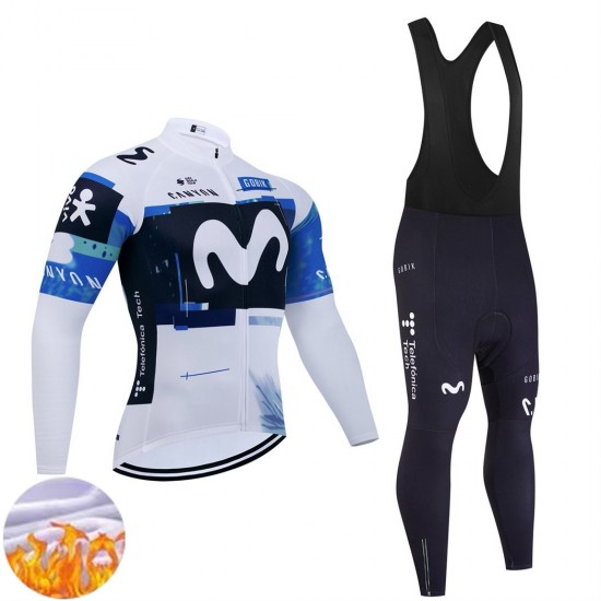 Tenue Maillot M/L + Collant à Bretelles Hiver Thermal Fleece Movistar Team 2025 Hommes N001