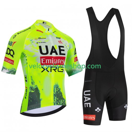 Tenue Maillot + Cuissard à Bretelles equipe pro uae team emirates xrg tdf editon race fluo 2025 Hommes