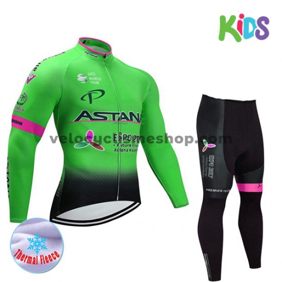 Tenue Maillot M/L + Collant Long 2017 Astana Pro Team Enfant Hiver Thermal Fleece M002