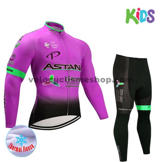 Tenue Maillot M/L + Collant Long 2017 Astana Pro Team Enfant Hiver Thermal Fleece M003