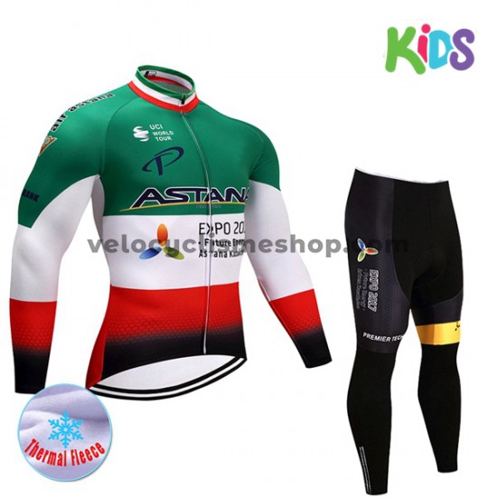 Tenue Maillot M/L + Collant Long 2017 Astana Pro Team Enfant Hiver Thermal Fleece M004