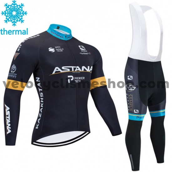Tenue Maillot M/L + Collant à Bretelles 2020 Astana Pro Team Hiver Thermal Fleece M002