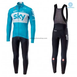 Tenue Maillot M/L + Collant à Bretelles 2018 Team Sky Hiver Thermal Fleece M002