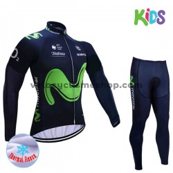 Tenue Maillot M/L + Collant Long 2017 Movistar Team Enfant Hiver Thermal Fleece M001