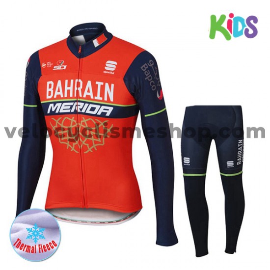 Tenue Maillot M/L + Collant Long 2017 Bahrain Merida Enfant Hiver Thermal Fleece M001
