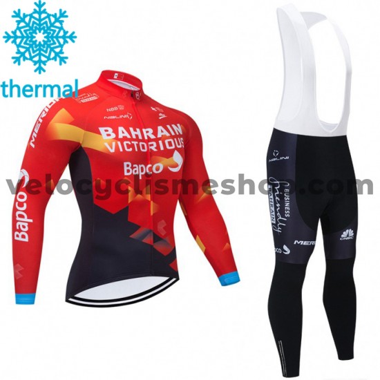 Tenue Maillot M/L + Collant à Bretelles 2021 Team Bahrain Victorious Hiver Thermal Fleece M001