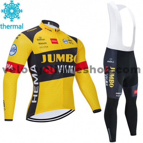 Tenue Maillot M/L + Collant à Bretelles 2020 Team Jumbo–Visma Hiver Thermal Fleece M001