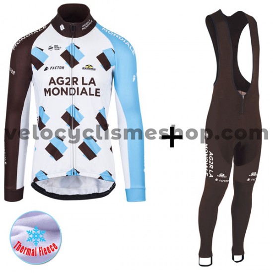 Tenue Maillot M/L + Collant à Bretelles 2017 AG2R La Mondiale Femmes Hiver Thermal Fleece M001
