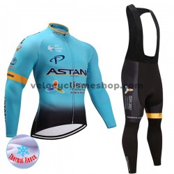 Tenue Maillot M/L + Collant à Bretelles 2017 Astana Pro Team Femmes Hiver Thermal Fleece M001