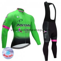 Tenue Maillot M/L + Collant à Bretelles 2017 Astana Pro Team Femmes Hiver Thermal Fleece M002