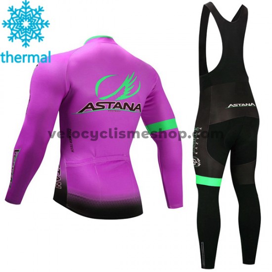 Tenue Maillot M/L + Collant à Bretelles 2017 Astana Pro Team Femmes Hiver Thermal Fleece M003