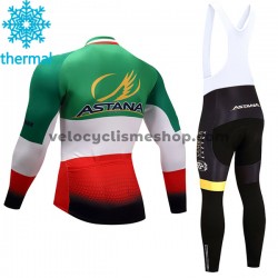 Tenue Maillot M/L + Collant à Bretelles 2017 Astana Pro Team Femmes Hiver Thermal Fleece M004