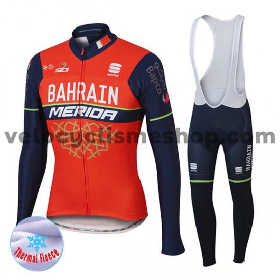 Tenue Maillot M/L + Collant à Bretelles 2017 Bahrain Merida Femmes Hiver Thermal Fleece M001