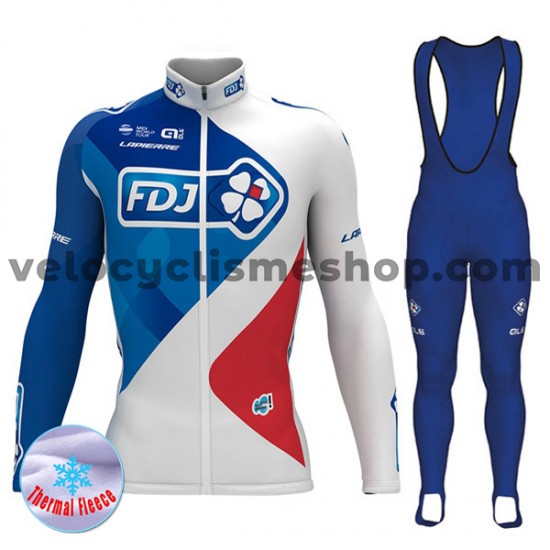 Tenue Maillot M/L + Collant à Bretelles 2017 FDJ Femmes Hiver Thermal Fleece M001