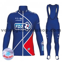 Tenue Maillot M/L + Collant à Bretelles 2017 FDJ Femmes Hiver Thermal Fleece M002