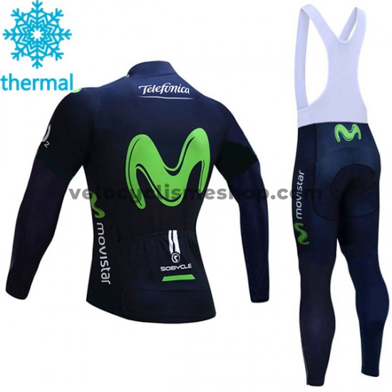 Tenue Maillot M/L + Collant à Bretelles 2017 Movistar Team Femmes Hiver Thermal Fleece M001