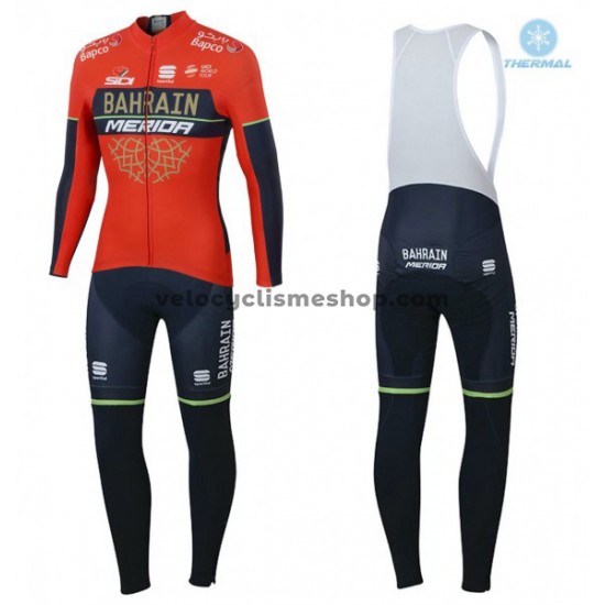 Tenue Maillot M/L + Collant à Bretelles 2018 Bahrain Merida Femmes Hiver Thermal Fleece M001