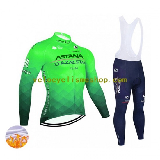 Tenue Maillot M/L + Collant à Bretelles Hiver Thermal Fleece 2022 Astana Qazaqstan Team Hommes N003