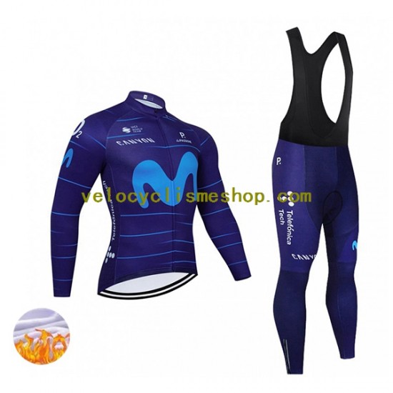 Tenue Maillot M/L + Collant à Bretelles Hiver Thermal Fleece 2022 Movistar Team Hommes N002